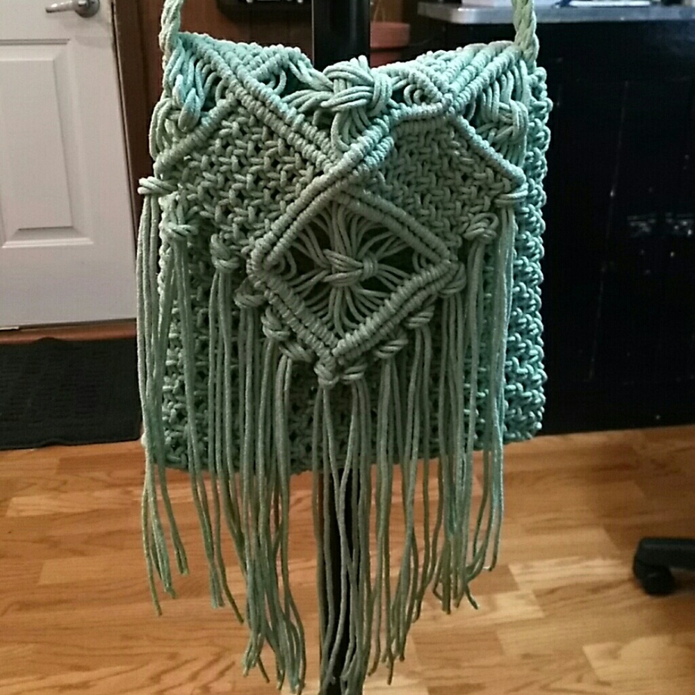 Boho gypsy light green fringe crossbody purse